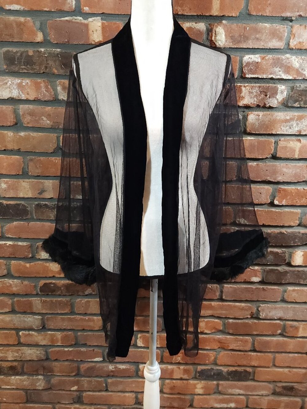 Vintage Victoria's Secret Sheer Longline Open Robe Faux Fur Trim Women's OS NWT